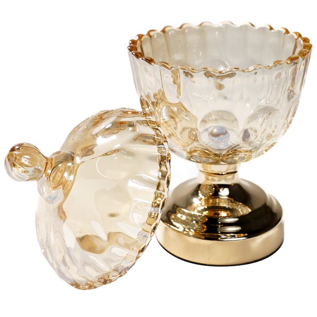 Jar with lid, amber/golden, 22x10x10cm