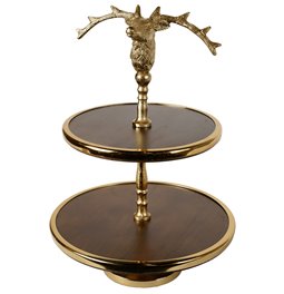 Wooden 2tier cake stand w/ Reindeer handle, D28x39cm
