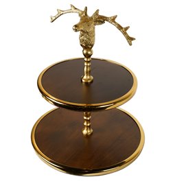Wooden 2tier cake stand w/ Reindeer handle, D28x39cm