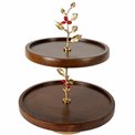 Wooden 2 tier oden fruit stand w/leaf/ redberry, D30.5x38cm
