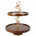 Wooden 2 tier oden fruit stand w/leaf/ redberry, D30.5x38cm