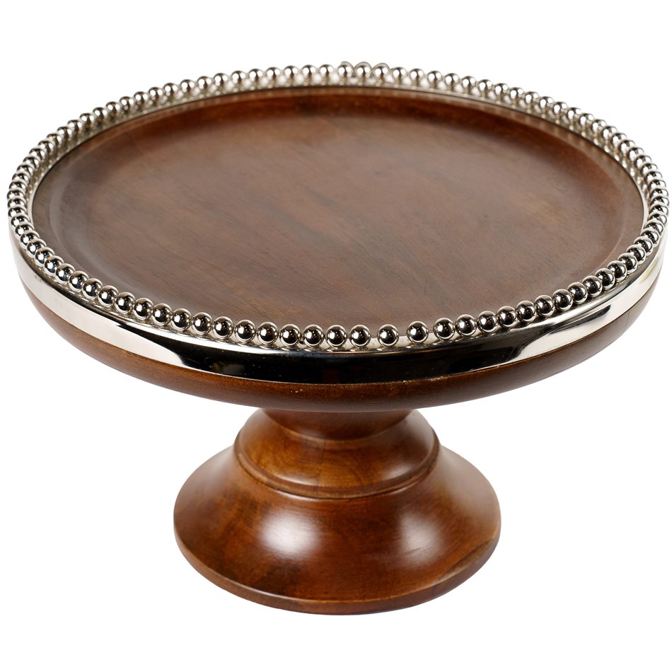 Wooden cake stand Oliva w/beaded border,D25x8HTx13cm