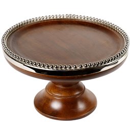 Wooden cake stand Oliva w/beaded border,D25x8HTx13cm