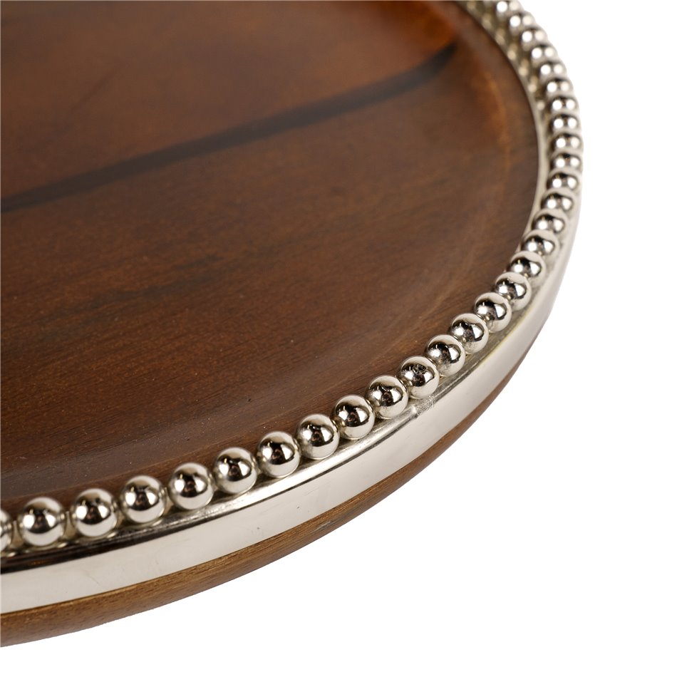Wooden tray Oliana w/beaded border, D28x6cm