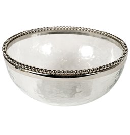 Glass hammered bowl Oliva w/ beaded stand, D25x11cm