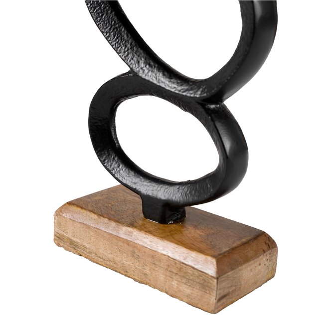 Candlestick on mango wood base metal black, 10x25x5cm
