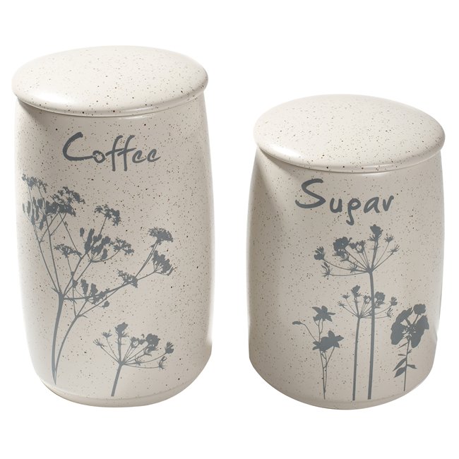 Sandėliavimo indelis x2, Coffee/Sugar, porceliano, kremas, 19x10.5x10.5cm/16x10.5x10.5cm