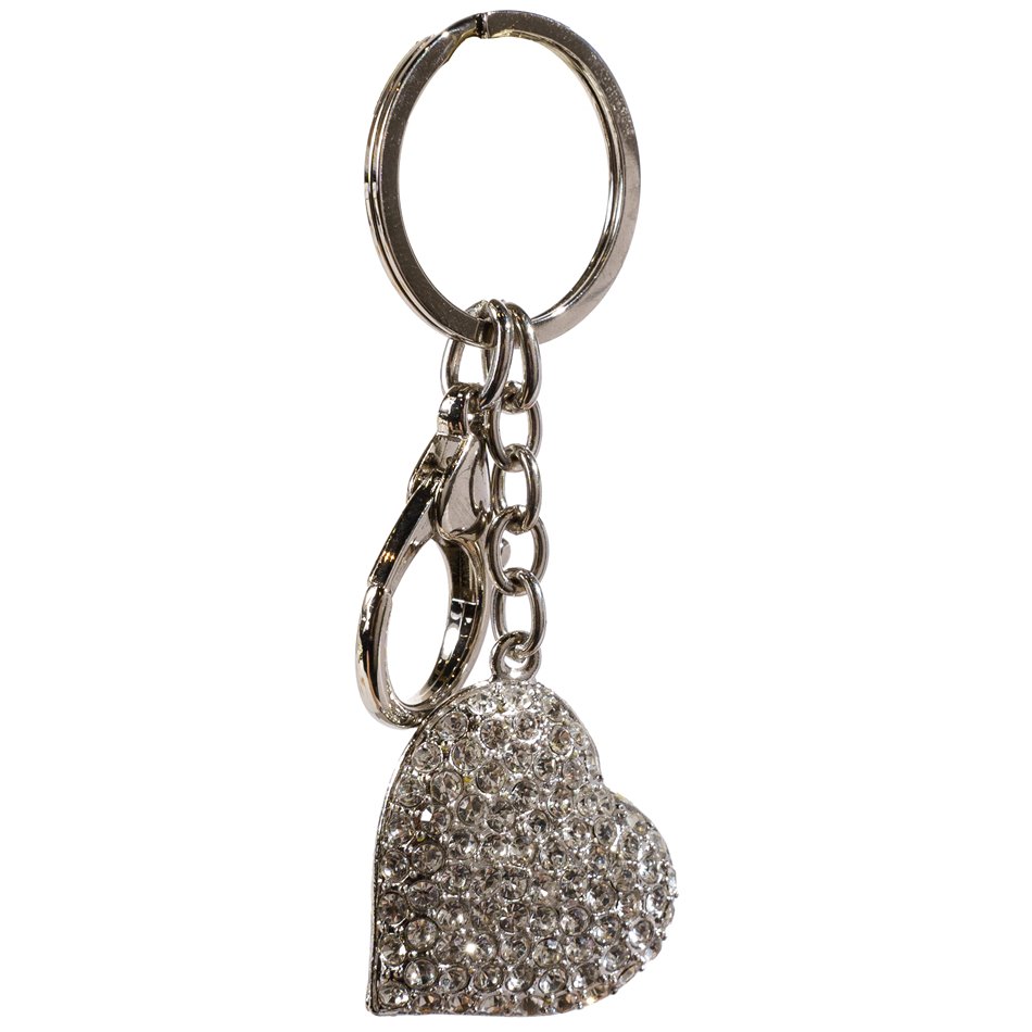 Keychain Crystal heart, silver, D3.5cm