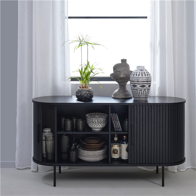 Sideboard Nola, black oak veneer/MDF, H76x140x45cm