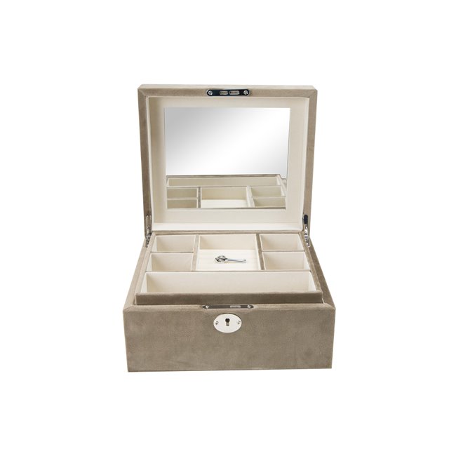 Juvelyrinių dirbinių dėžutė TRAMMA, aksomas, rusvai pilkos sp. 23.5x21x12cm