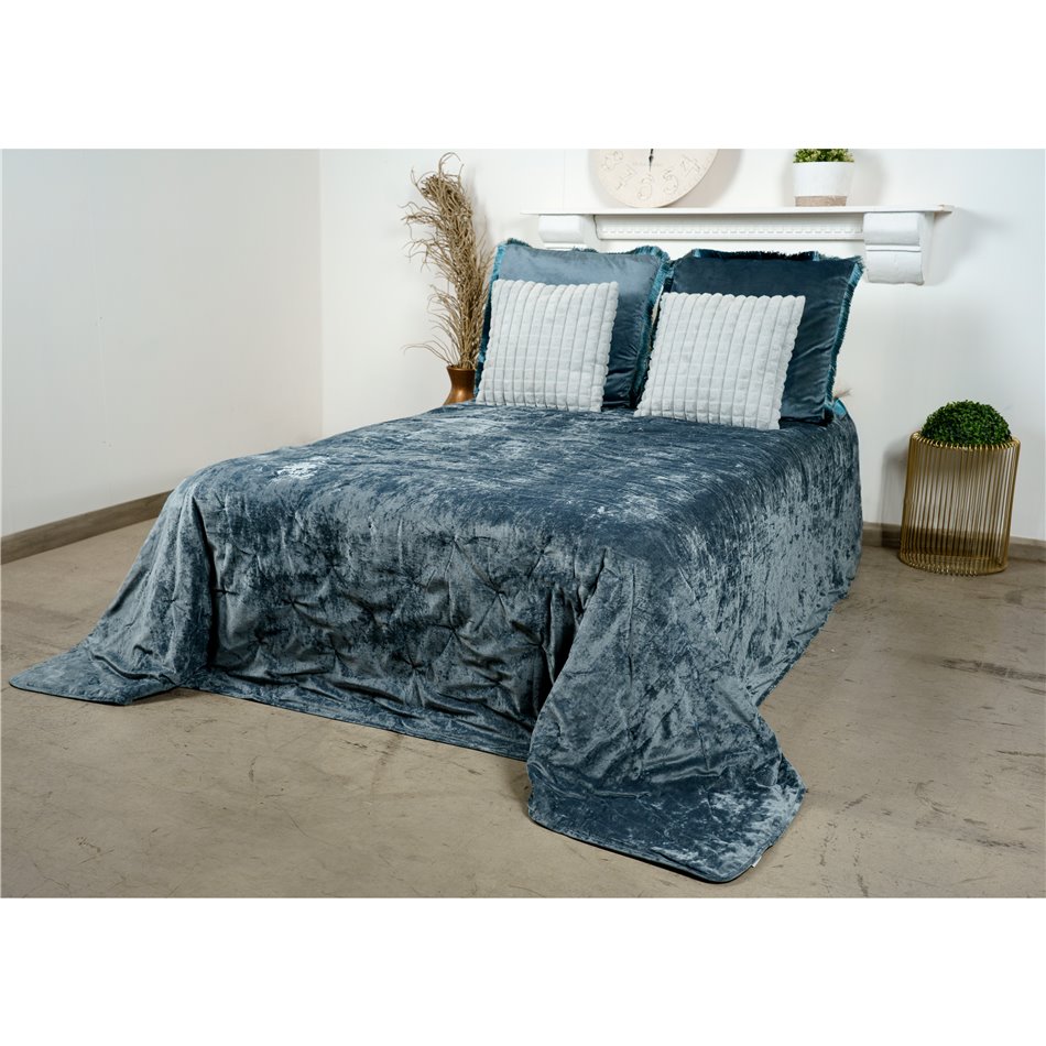 Bed cover Java, blue, velvet, 220x240cm