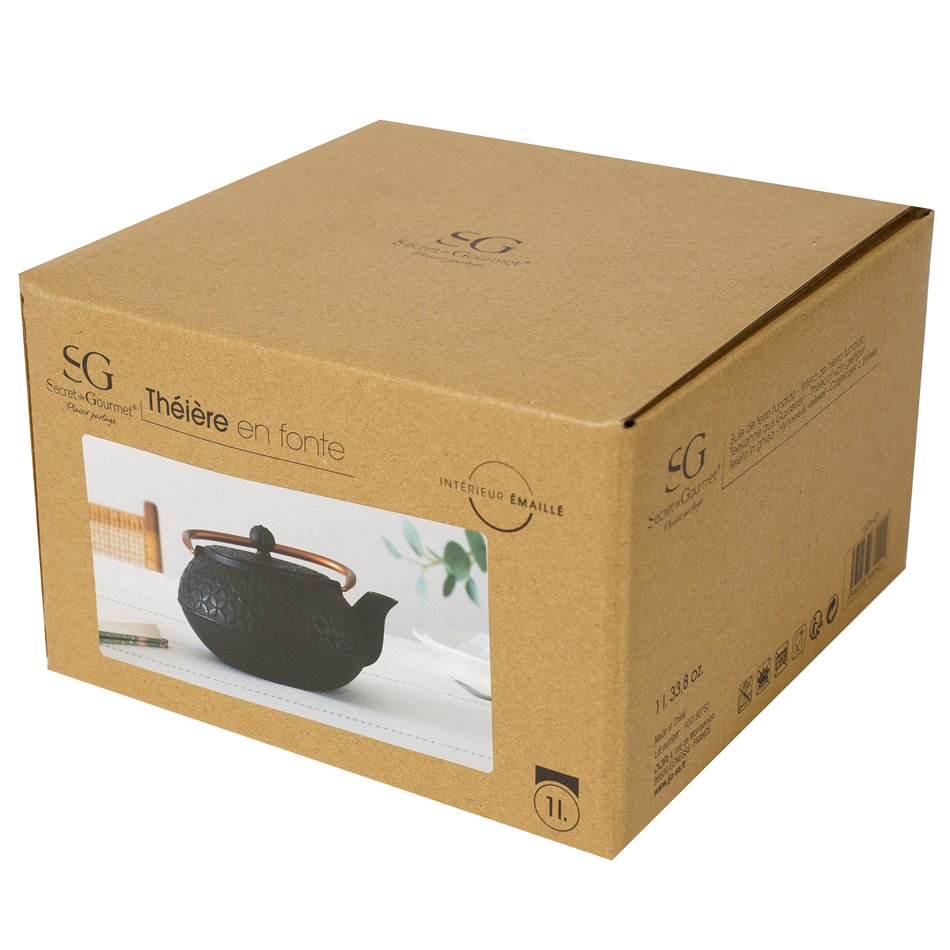 Teapot Flower, black, cast iron, 1L, 19.2x15.4x9cm