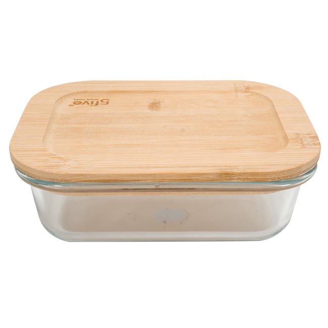 Glass box with bamboo lid, 0.38 l, 5.5x15x10.5cm