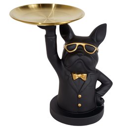 Deco figurine Bulldog with tray, black, H23x17.5x17.5cm
