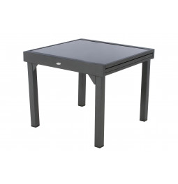 Table Lapiazza, 8-seater extendable, graphite/grey color, aluminium/tempered glass, H75,5x90x90-180cm