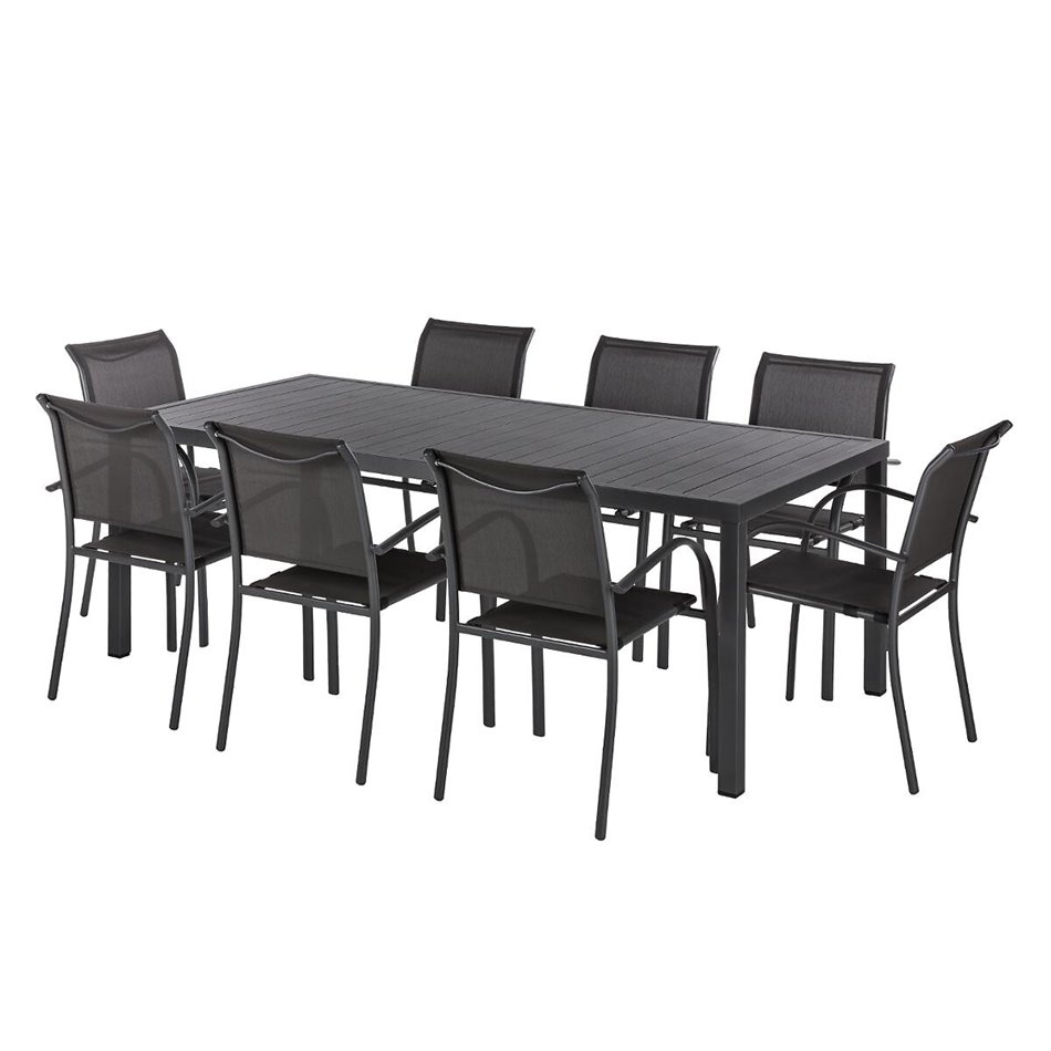 Table Lapiazza, 8-seater fixed, graphite/grey color, aluminium, H73x100x210cm
