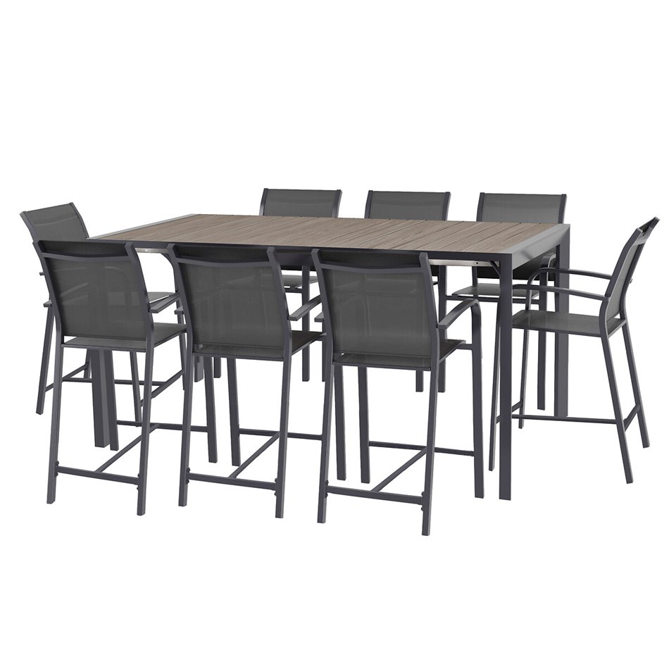 Hight table Laevasion, 8-seater, extendable, gray/graphite color, aluminium, H105x100x154-214cm