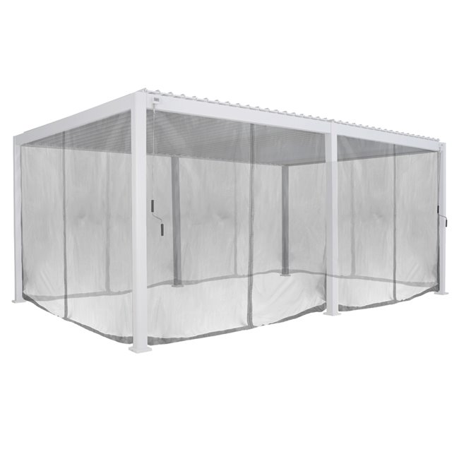 Mosquito net curtains and rails kit for pergola Laevora, white/light grey color, 6x3.6m