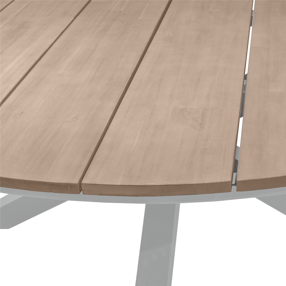 Table Laoriengo 8-seater, beige/white color, round, aluminium/acacia, H75,5, D160xcm