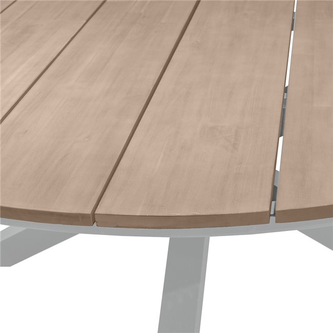 Table Laoriengo 8-seater, beige/white color, round, aluminium/acacia, H75,5, D160xcm