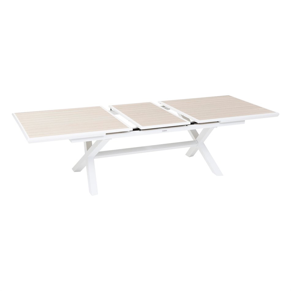 Table Laaxiome, 10-seater extendable, linen/white color, H76x113x220cm
