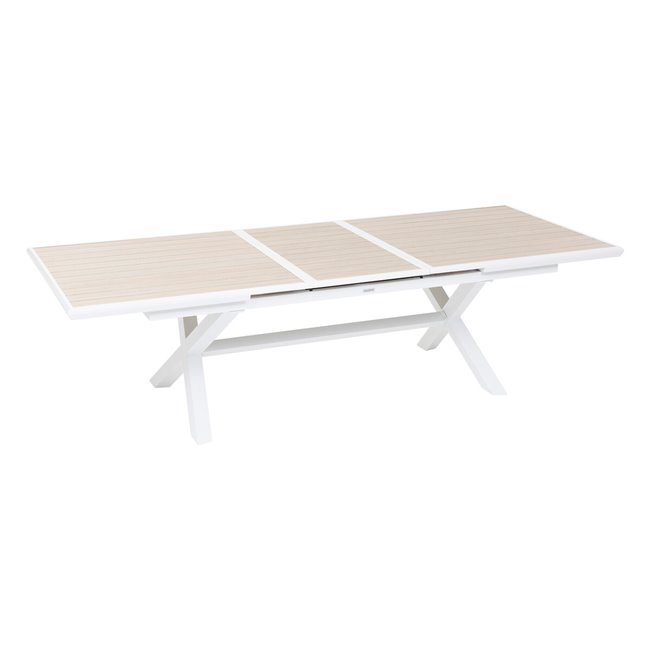 Table Laaxiome, 10-seater extendable, linen/white color, H76x113x220cm