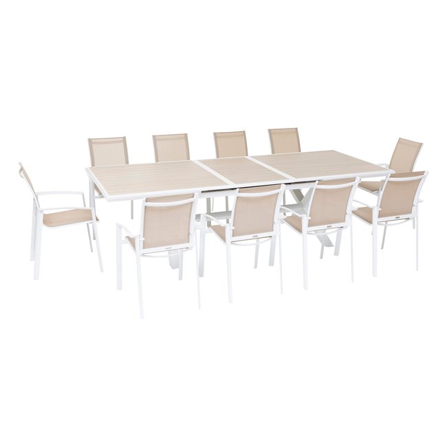 Table Laaxiome, 10-seater extendable, linen/white color, H76x113x220cm