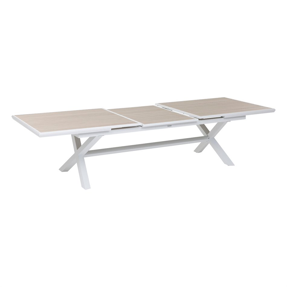 Table Laaxiome, 12-seater extendable, linen/white color, H77x113x250cm