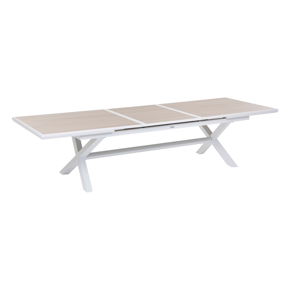 Table Laaxiome, 12-seater extendable, linen/white color, H77x113x250cm