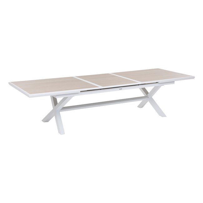 Table Laaxiome, 12-seater extendable, linen/white color, H77x113x250cm