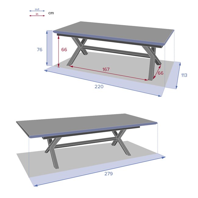Table Laaxiome, 10-seater extendable, honey/praline color, H76x113x220cm