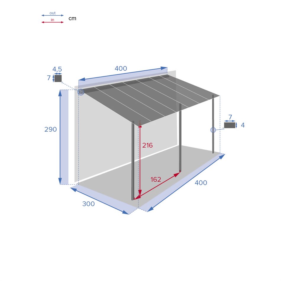 Gazebo Labelize, graphite/grey color, polycarbonate H290x300x400cm