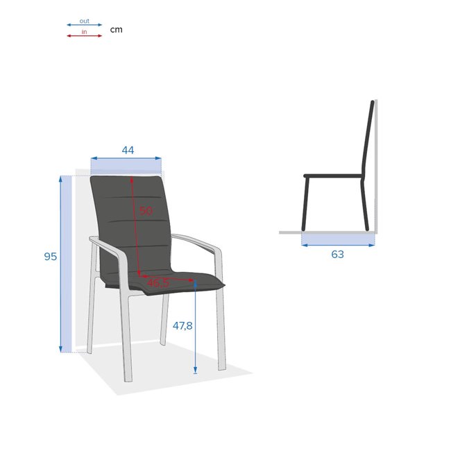Chair Ladiese, graphite/grey color, with armrest, H95x67x57.5cm