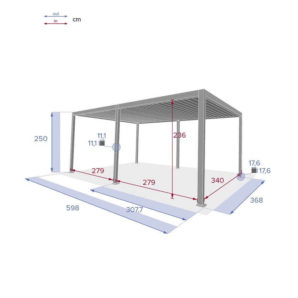 Pergola Laevora 6 x 3.6m, graphite/grey color, aluminium, H250x362x591cm