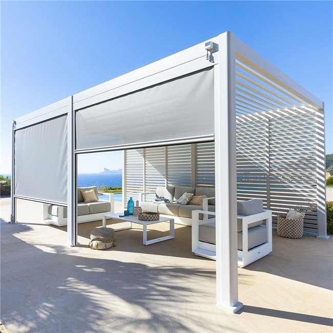 3m screen texaline blind for pergola Laevora, grey/white color, 3.6x3.6m 