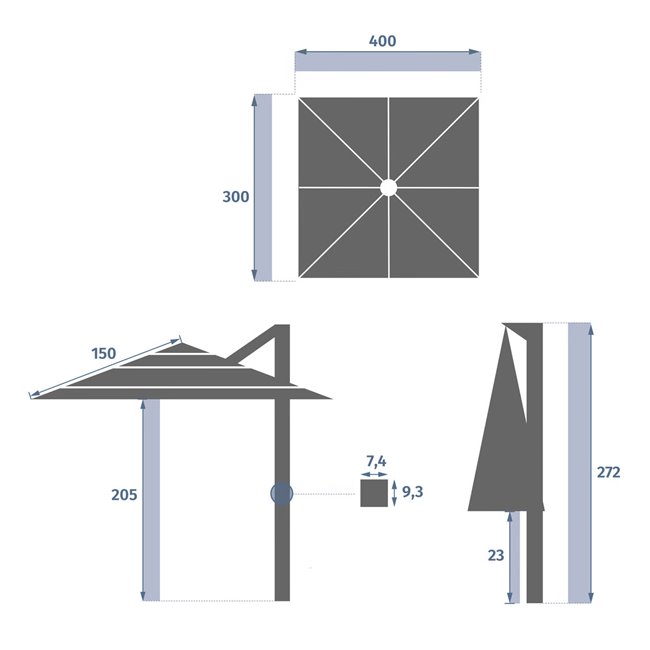 Садовый зонт от солнца Laмelhia 3x4м, многослоный, цвет антрацит, H272x300x400​​см