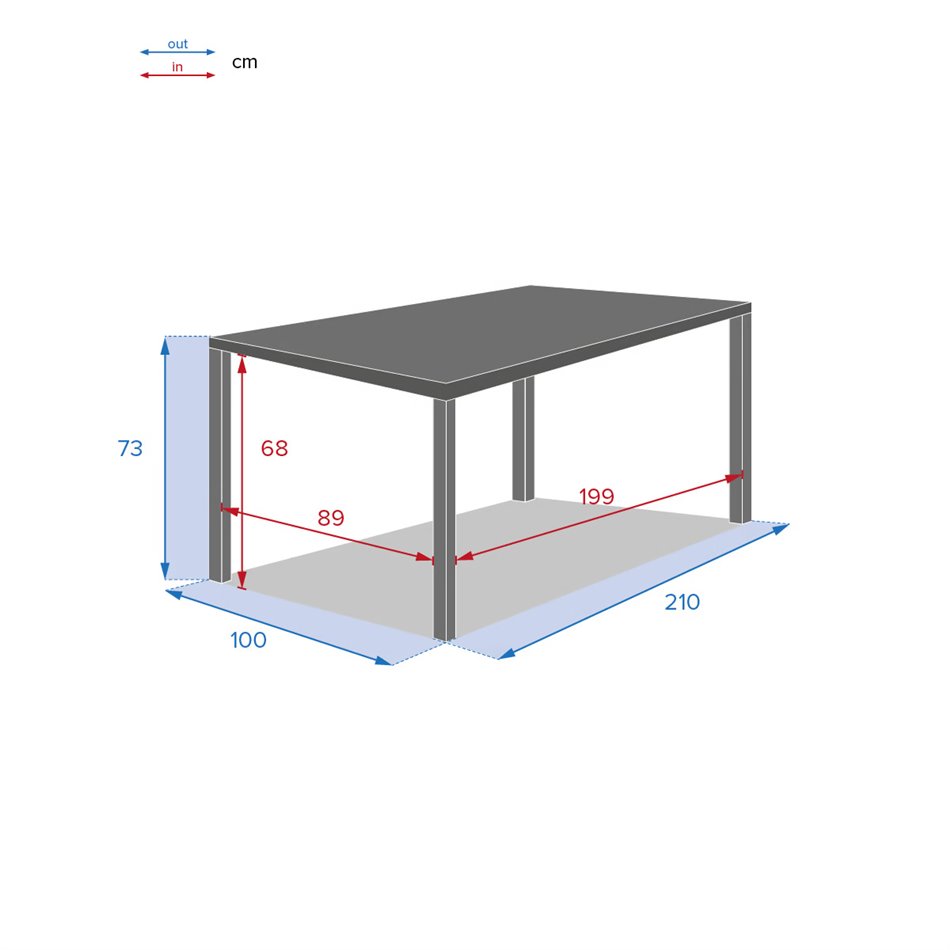 Table Lapiazza, 8-seater fixed, graphite/grey color, aluminium, H73x100x210cm