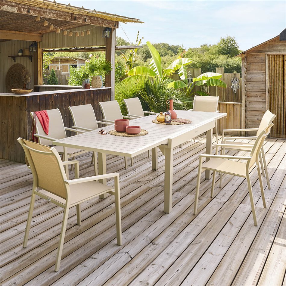 Table Lapiazza, 10-seater extendable, clay color, aluminium, H75,5x90x135-270cm