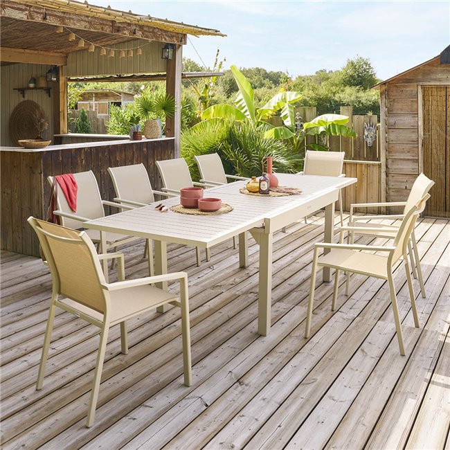 Table Lapiazza, 10-seater extendable, clay color, aluminium, H75,5x90x135-270cm