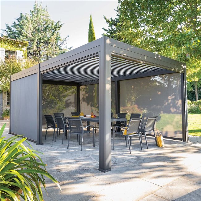 3m blinds for pergola Laevora 6x3.6m, slate grey color, aluminium/textilene, H11x236.5x279cm