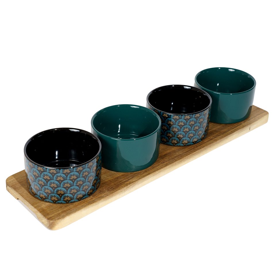 Appetizer set of 4 Jil teal/green color, H10x47x6cm