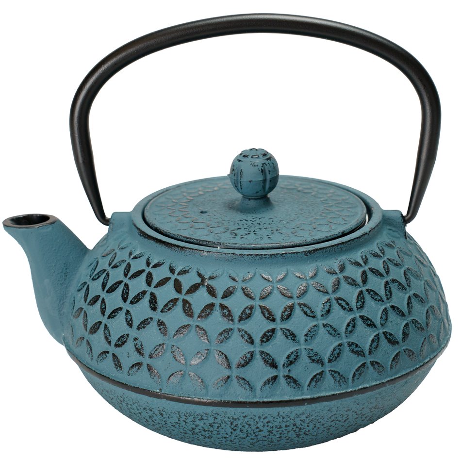 Teapot Flower, blue, cast iron, 1 L, H18x15.5x10cm