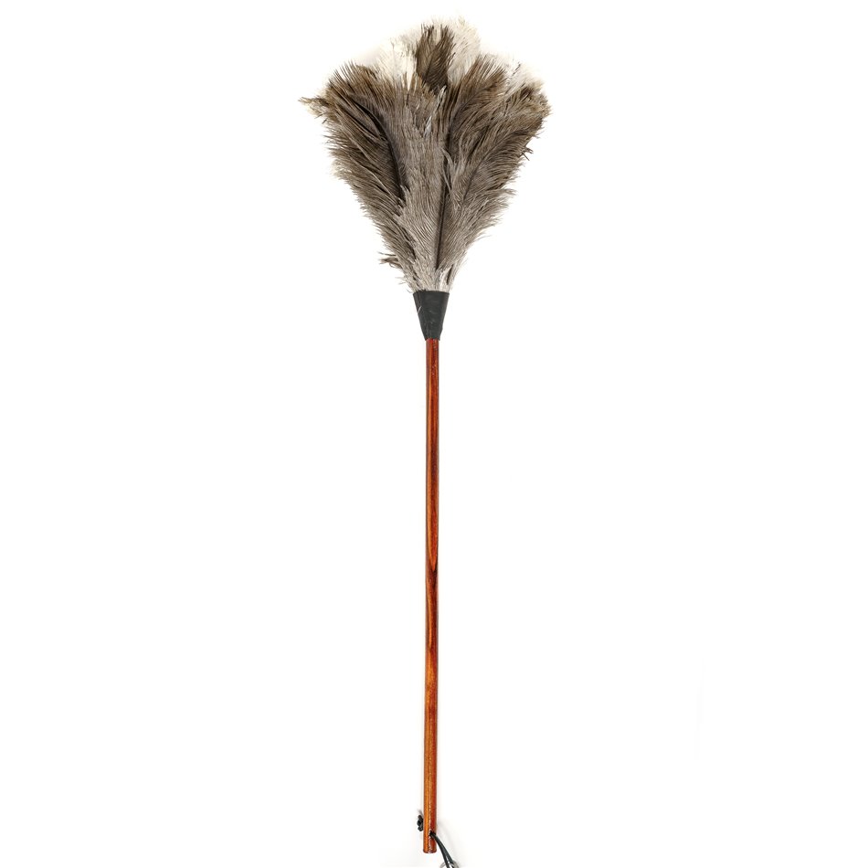 Ostrich Feather Duster with a dark handle, 90cm