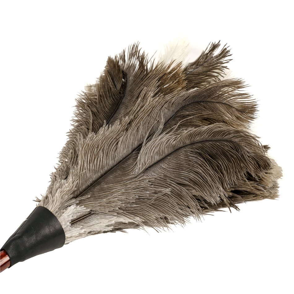 Ostrich Feather Duster with a dark handle, 90cm