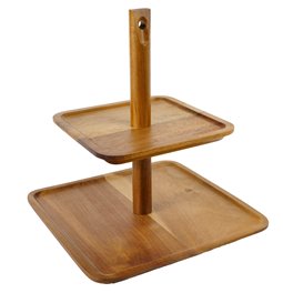 Acacia wood 2-tiered serving dish, H27x25x25cm