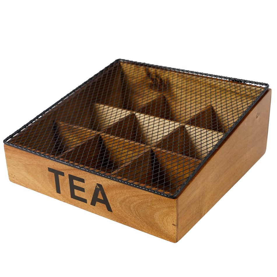 Tea box with 9 spaces, Acacia wood 23.5x23.5xH5.2-9.5cm