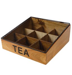Tea box with 9 spaces, Acacia wood 23.5x23.5xH5.2-9.5cm
