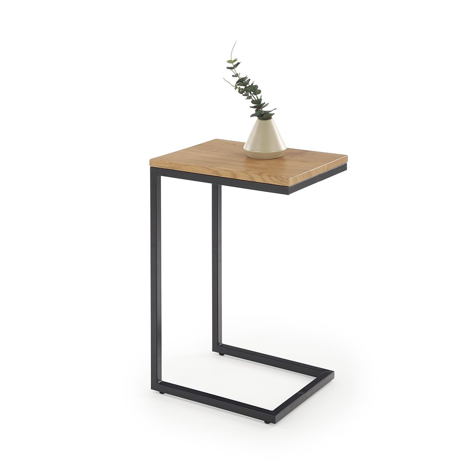 Side table Hisan, black/oak color, MDF/steel, H60x40x30cm