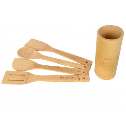 Kitchen Utensil set, 4 pcs, bamboo, H-33cm, D-7.5cm