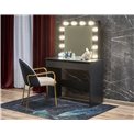 Dressing table with mirror Holwud, black, MDF/LED lights, H140x94x43cm